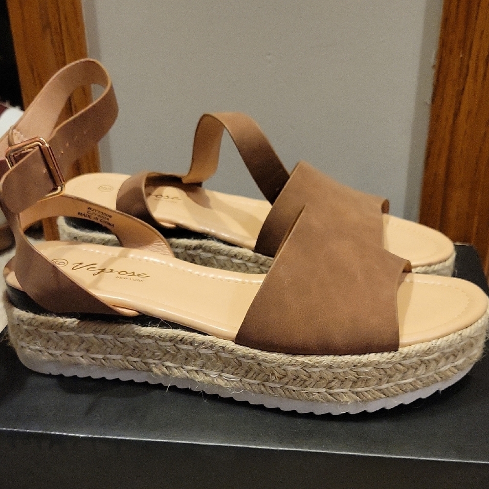 Vepose Brown Espadrille Platform Shoes